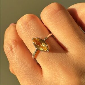 Marquise Citrine Sterling Silver Ring, Adjustable Sizing